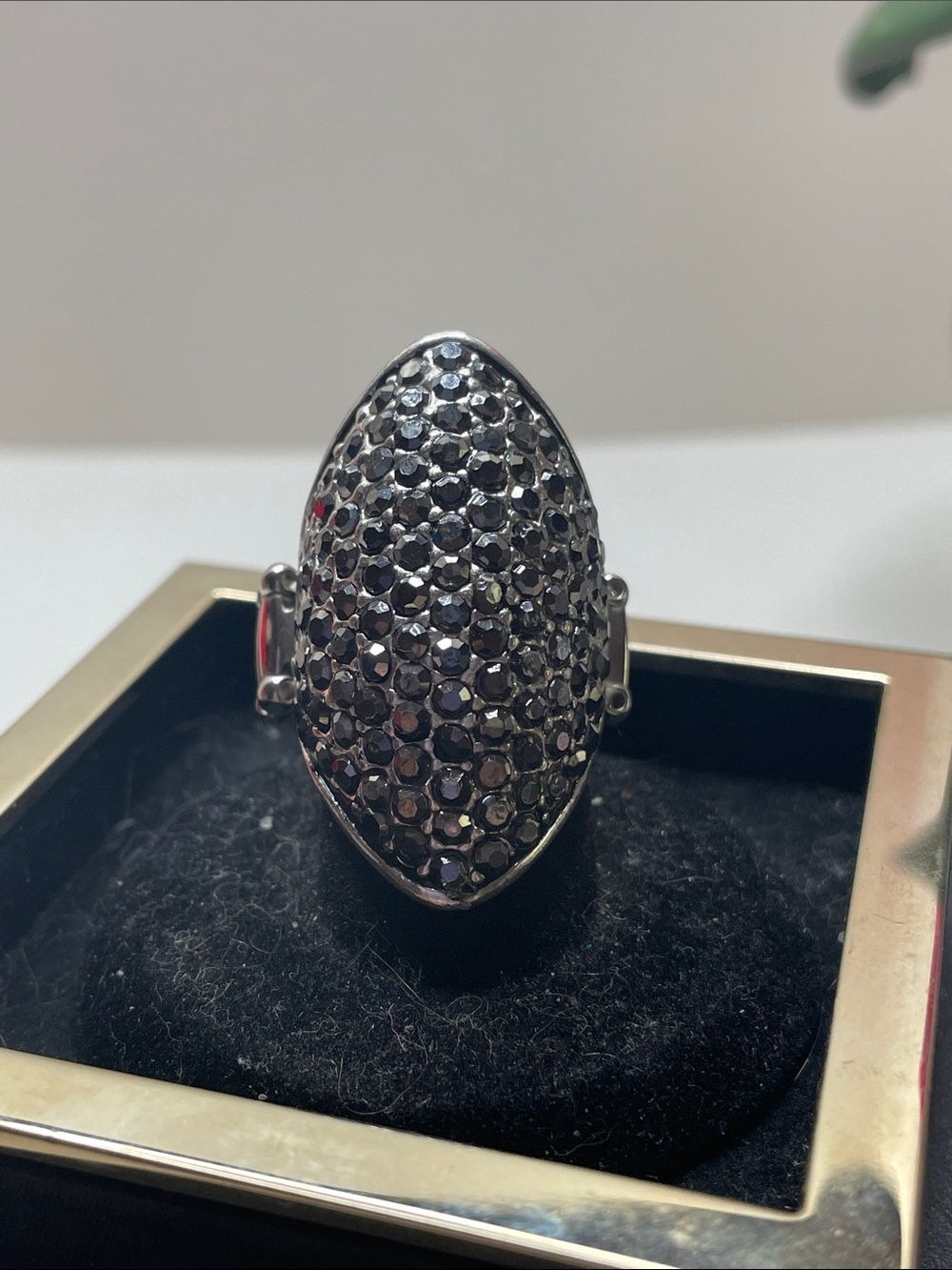 Pavé Marquise Silver-Tone Rhinestones Statement Ring